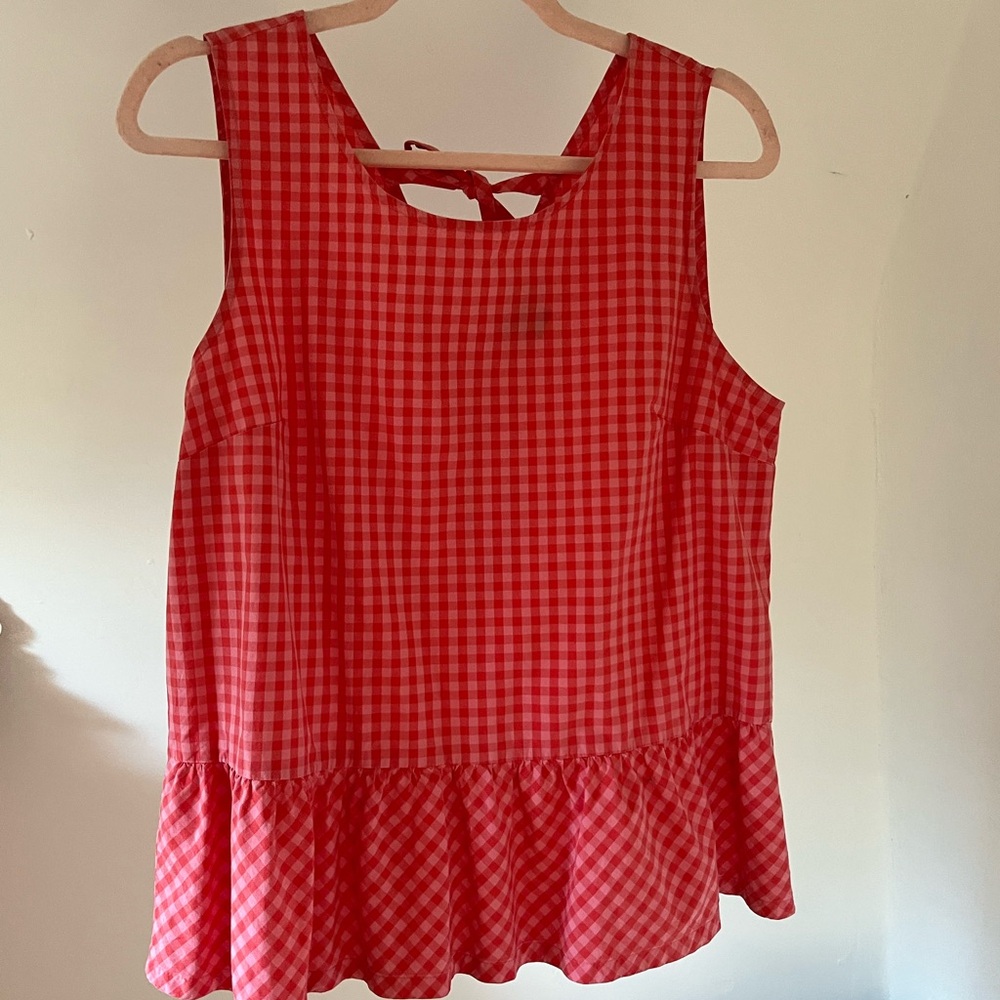 J. Crew Red Gingham Sleeveless Peplum Top